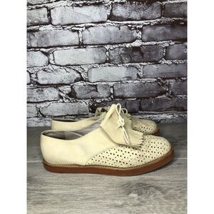 DKNY Beige Nubuck Leather Kiltie Perforated Lace Up Oxfords Women Sz 10M US/41EU
